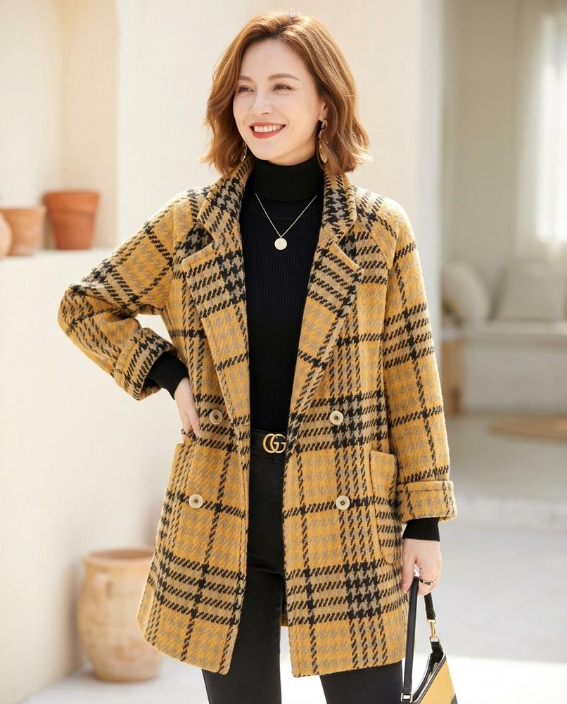 ExpressOutlet24 - Maser | Plaid Double-Breasted Coat Women