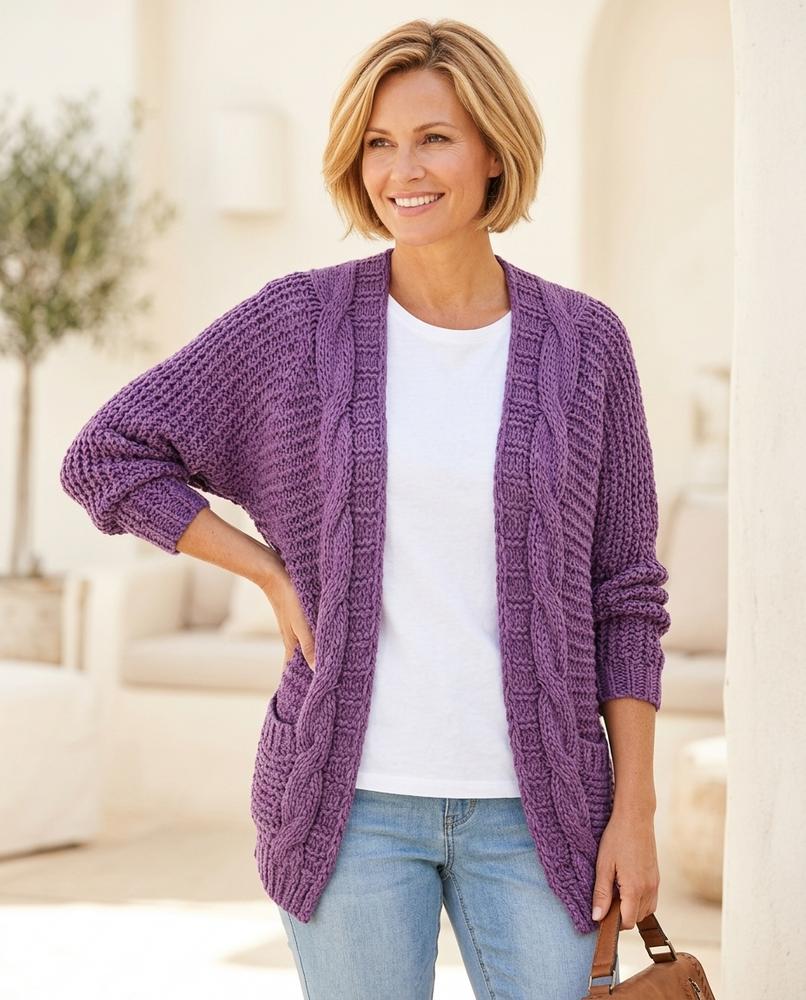 ExpressOutlet24 - Velev | Open-Front Chunky Knit Knit Cardigan Women