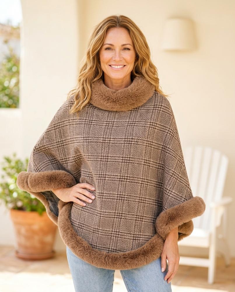 ExpressOutlet24 - Vilom | Plaid Faux Fur-Trimmed Coat Women
