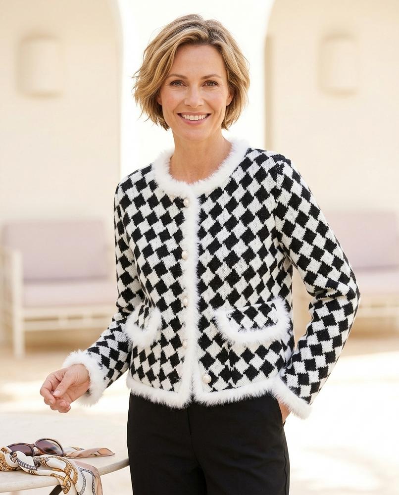 ExpressOutlet24 - Elmir | Checkered Faux-Fur Trim Jacket Women