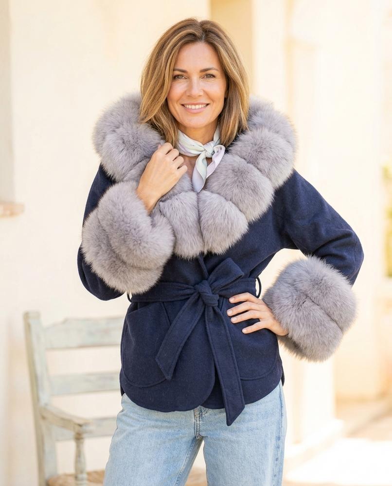ExpressOutlet24 - Nilor | Fur-Trimmed Belted Coat Women