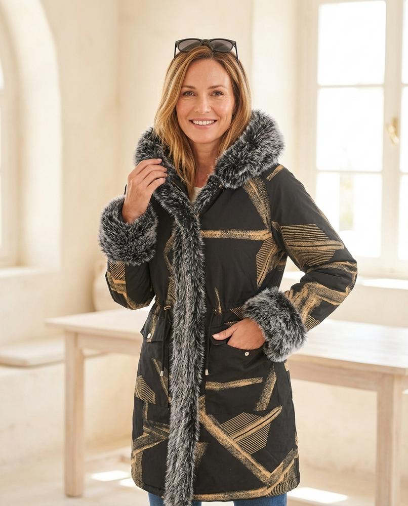 ExpressOutlet24 - Maram | Faux Fur-Trimmed Patterned Coat Women