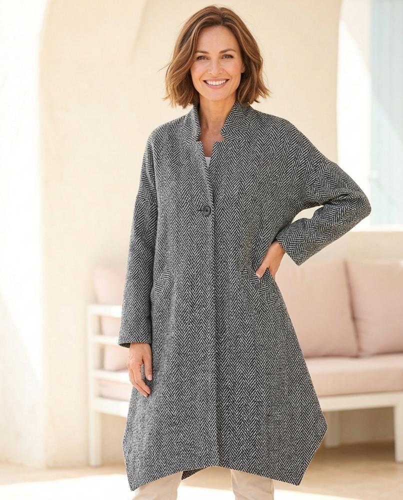 ExpressOutlet24 - Zazan | Herringbone Asymmetrical Coat Women