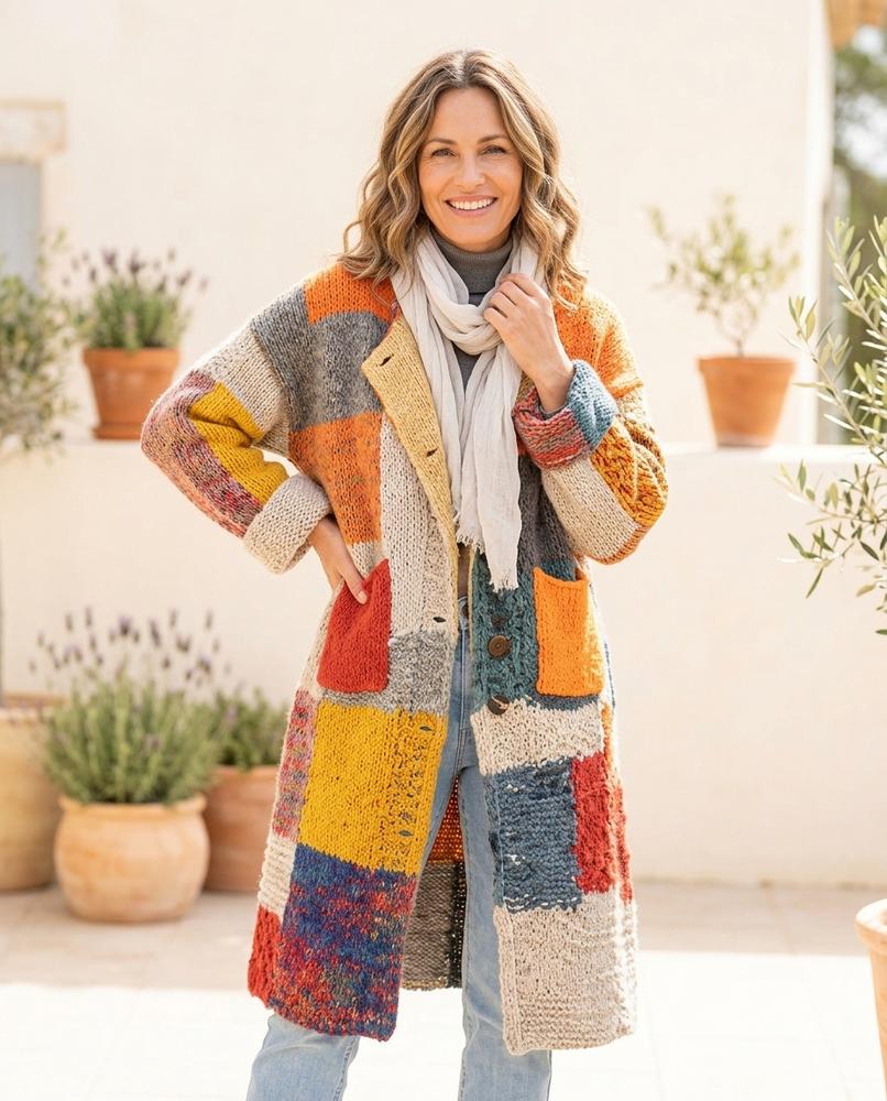 ExpressOutlet24 - Damel | Patchwork Multicolor Knit Cardigan Women
