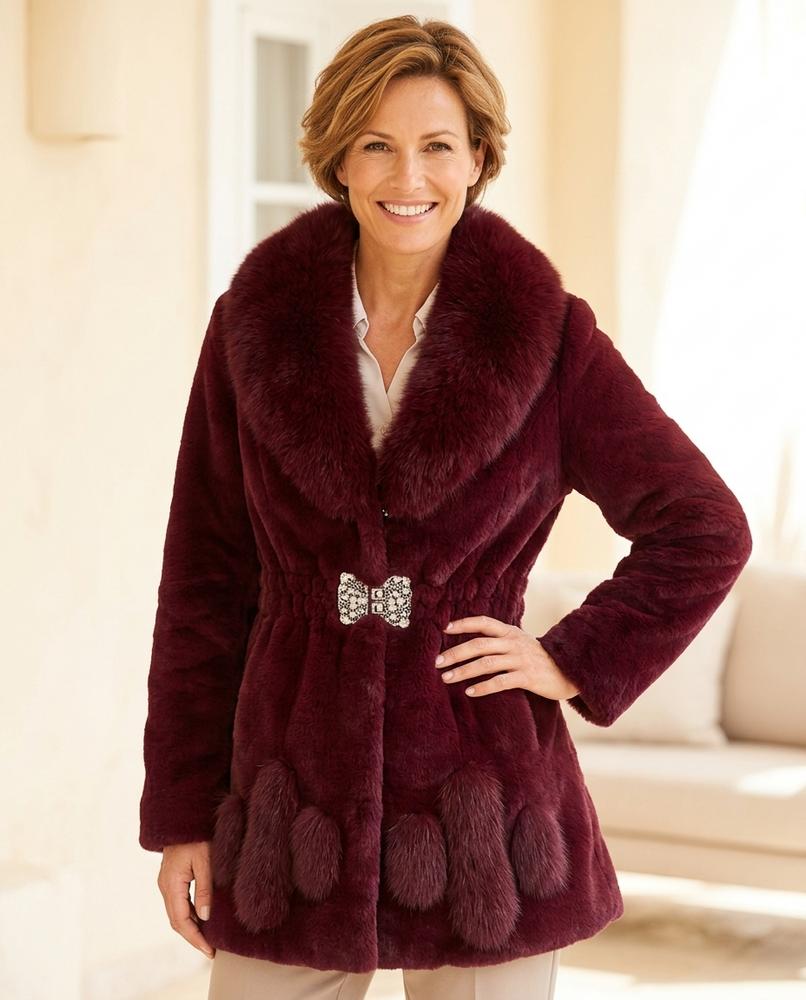 ExpressOutlet24 - Black | Faux Fur Fitted Coat Women