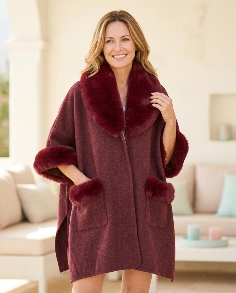 ExpressOutlet24 - Sukot | Faux-Fur Trimmed Cape-Style Coat Women