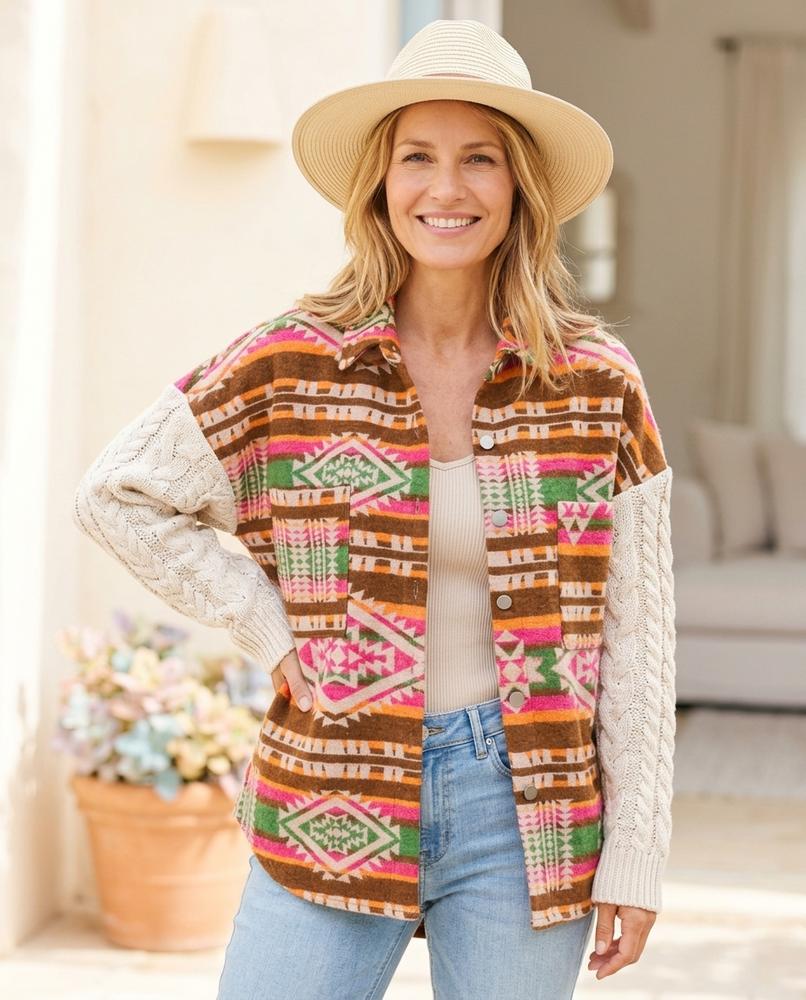 ExpressOutlet24 - Yenil | Patterned Knit-Sleeve Jacket Women
