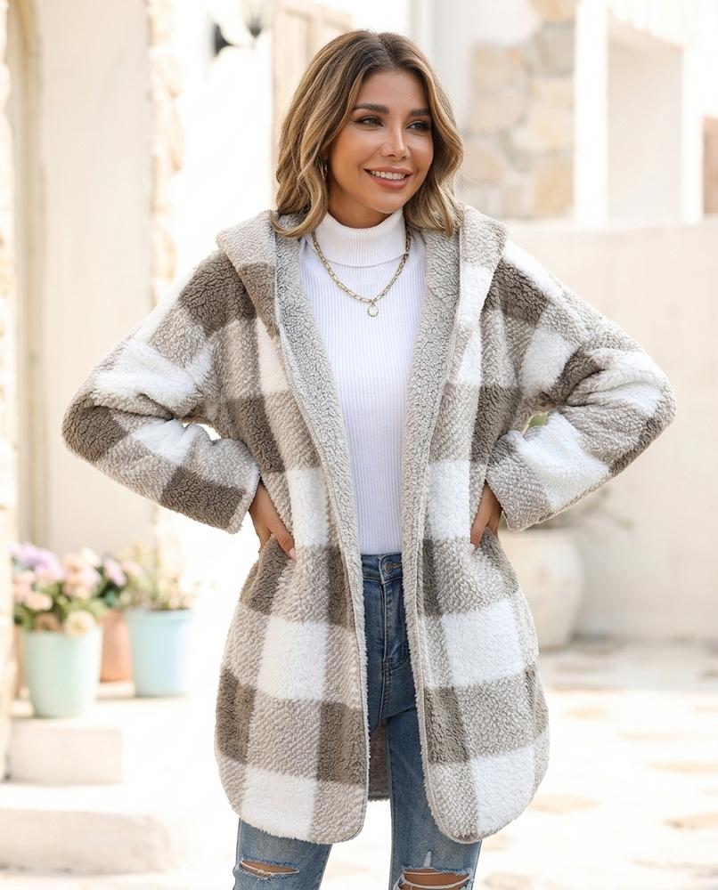 ExpressOutlet24 - Defet | Plaid Hooded Coat Women