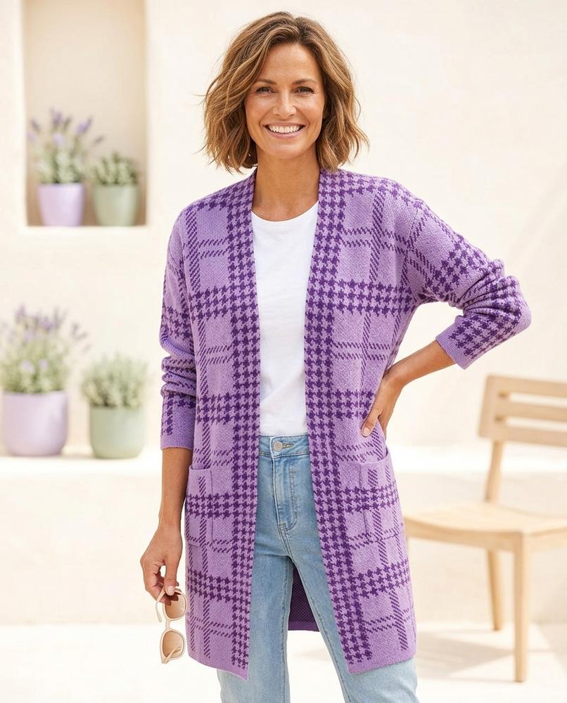 ExpressOutlet24 - Kugim | Plaid Open-Front Knit Cardigan Women