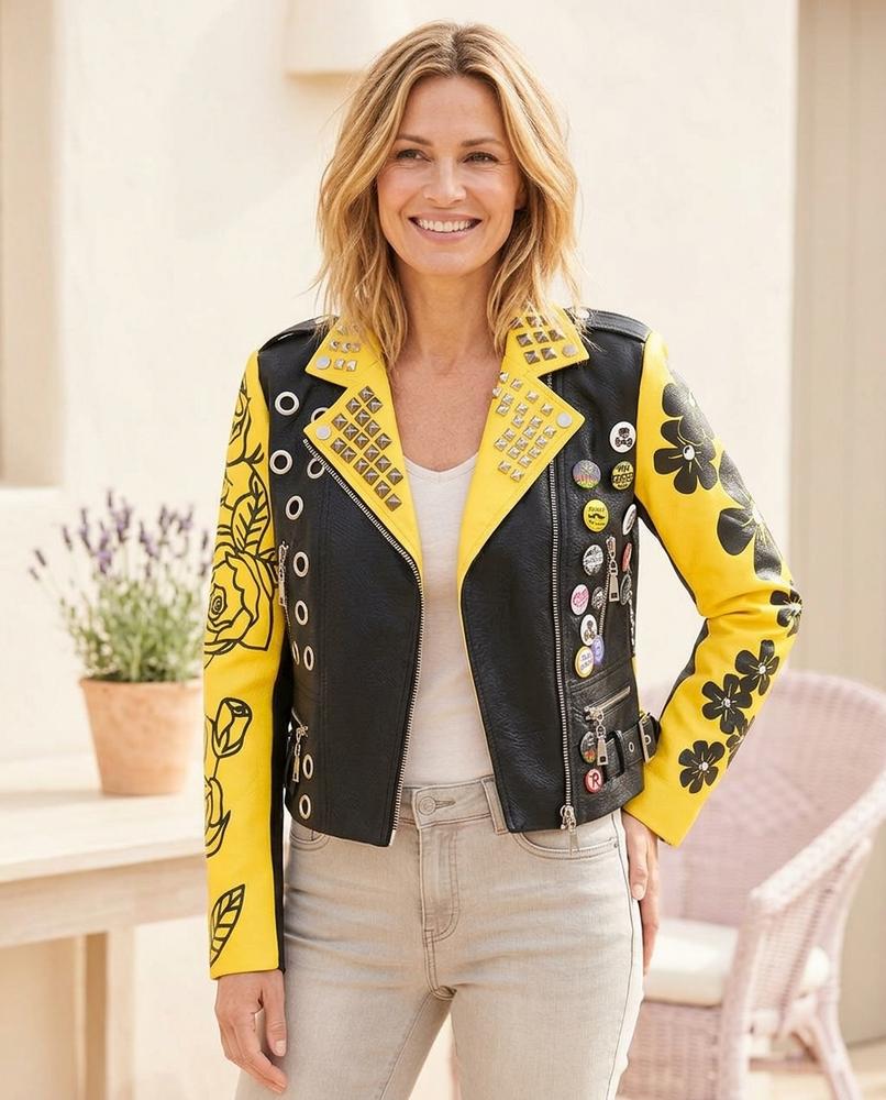 ExpressOutlet24 - Taler | Studded Two-Tone Leather Jacket Women