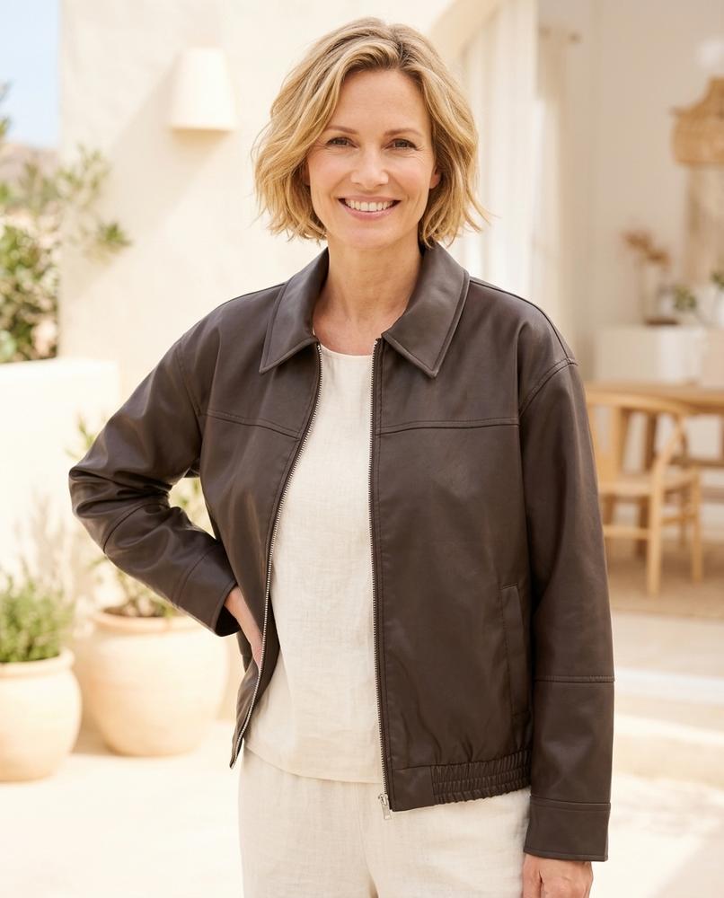 ExpressOutlet24 - Zip-Up Faux-Leather Jacket Women