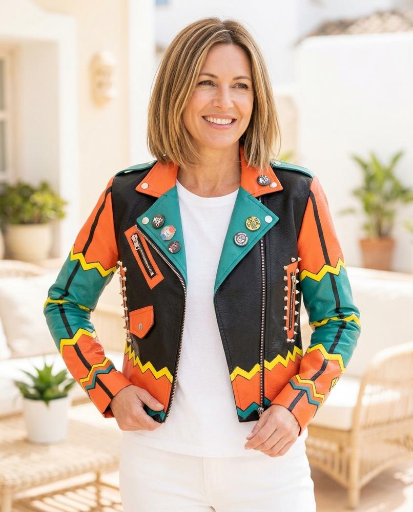 ExpressOutlet24 - Dibul | Multi-Colored Studded Leather Jacket Women