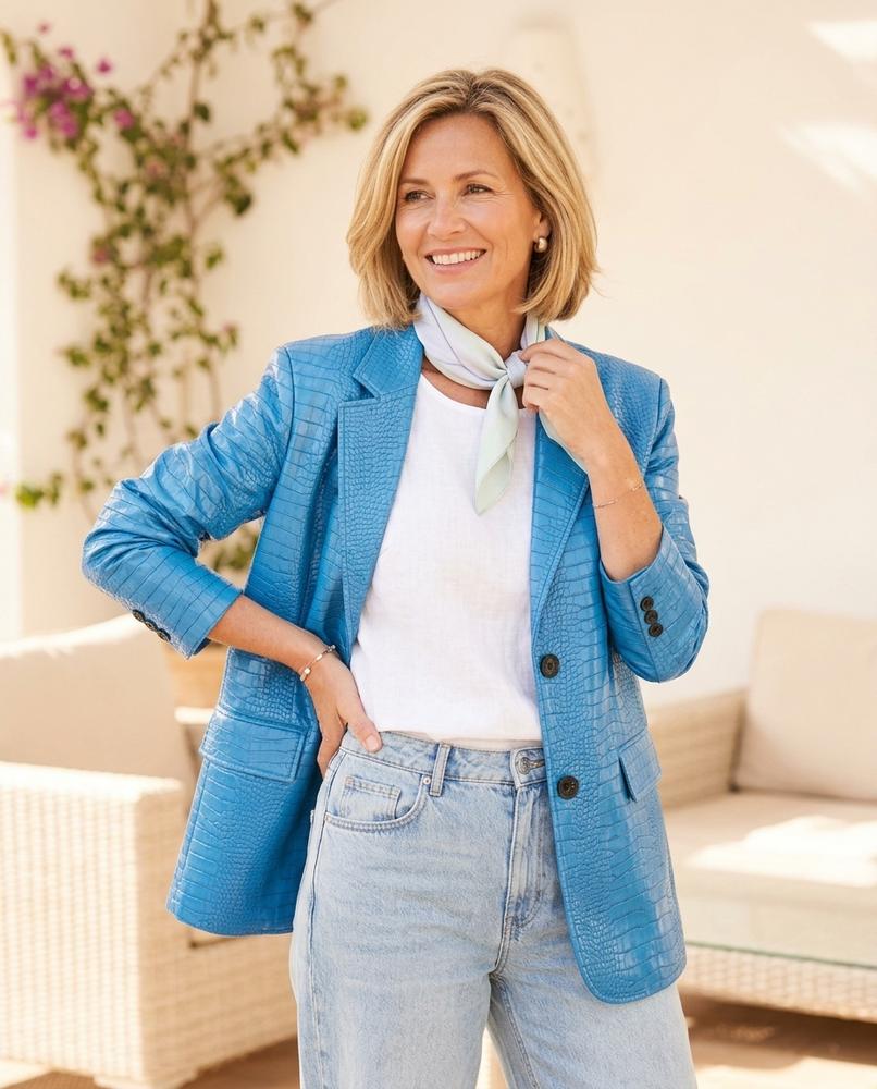 ExpressOutlet24 - Zelos | Croc-Embossed Single-Breasted Blazer Women