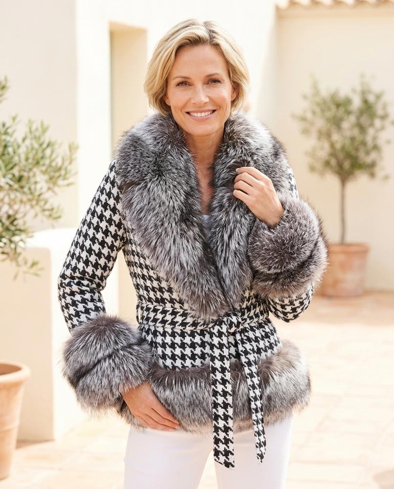 ExpressOutlet24 - Kuvik | Houndstooth Faux Fur Jacket Women
