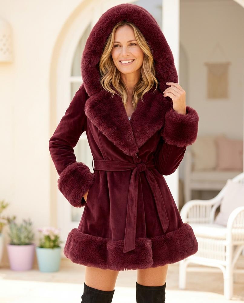 ExpressOutlet24 - Luruv | Faux Fur Trim Belted Coat Women