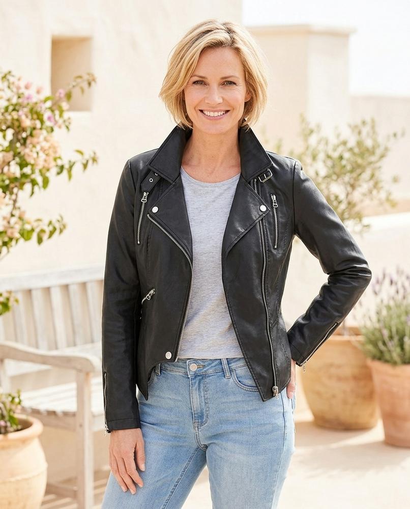 ExpressOutlet24 - Vosir | Asymmetrical Slim-Fit Leather Jacket Women