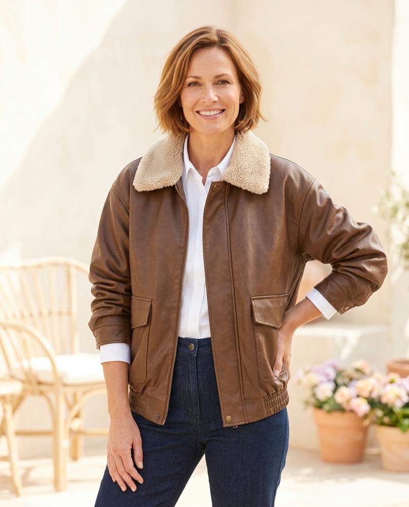 ExpressOutlet24 - Talim | Shearling-Lined Wide-Cut Leather Jacket Women