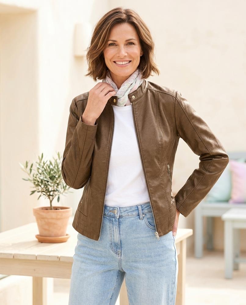 ExpressOutlet24 - Mufal | Zippered Fitted Leather Jacket Women