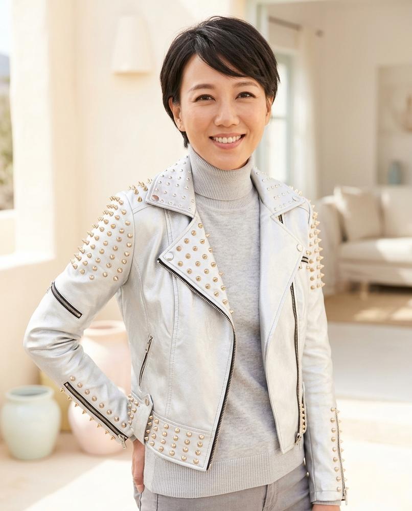 ExpressOutlet24 - Eosed | Studded Asymmetrical Leather Jacket Women