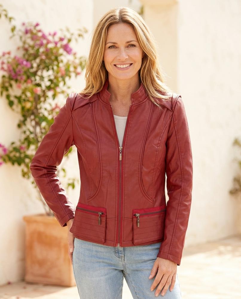 ExpressOutlet24 - Ruwad | Fitted Band-Collar Leather Jacket Women
