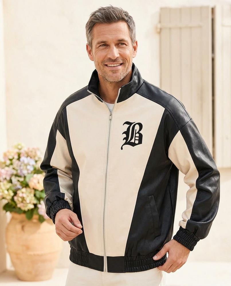 ExpressOutlet24 - Rapil | Two-Tone Zip-Up Leather Jacket Men