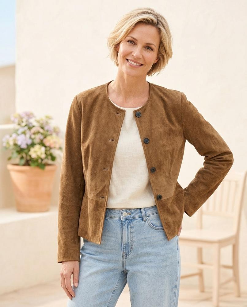 ExpressOutlet24 - Eamun | Collarless Sueded Jacket Women