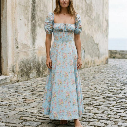ExpressOutlet24 - Rilin | Floral Puff-Sleeve Maxi Dress Women