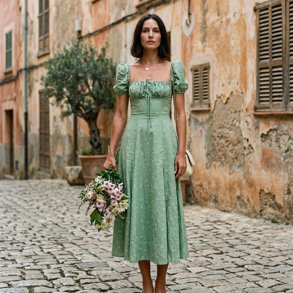 ExpressOutlet24 - Rilin | Floral Puff-Sleeve Maxi Dress Women