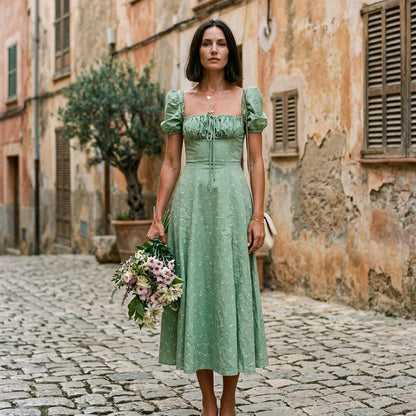 ExpressOutlet24 - Rilin | Floral Puff-Sleeve Maxi Dress Women