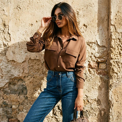ExpressOutlet24 - Nidar | Button-Up Long-Sleeved Blouse Women