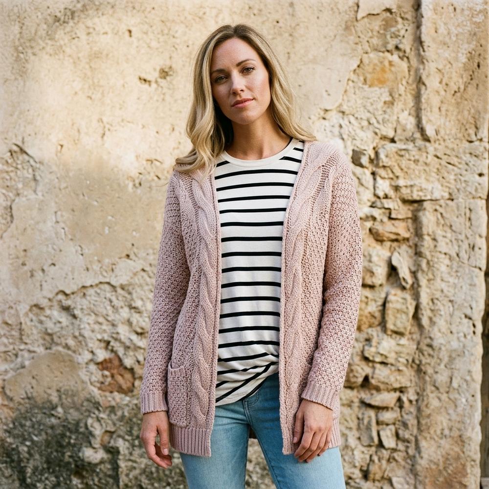 ExpressOutlet24 - Vinav | Cable-Knit Open-Front Knit Cardigan Women