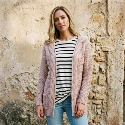 ExpressOutlet24 - Vinav | Cable-Knit Open-Front Knit Cardigan Women