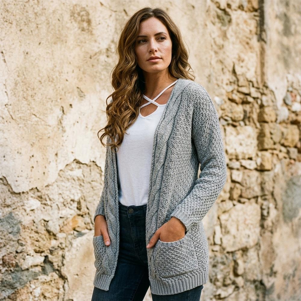 ExpressOutlet24 - Vinav | Cable-Knit Open-Front Knit Cardigan Women