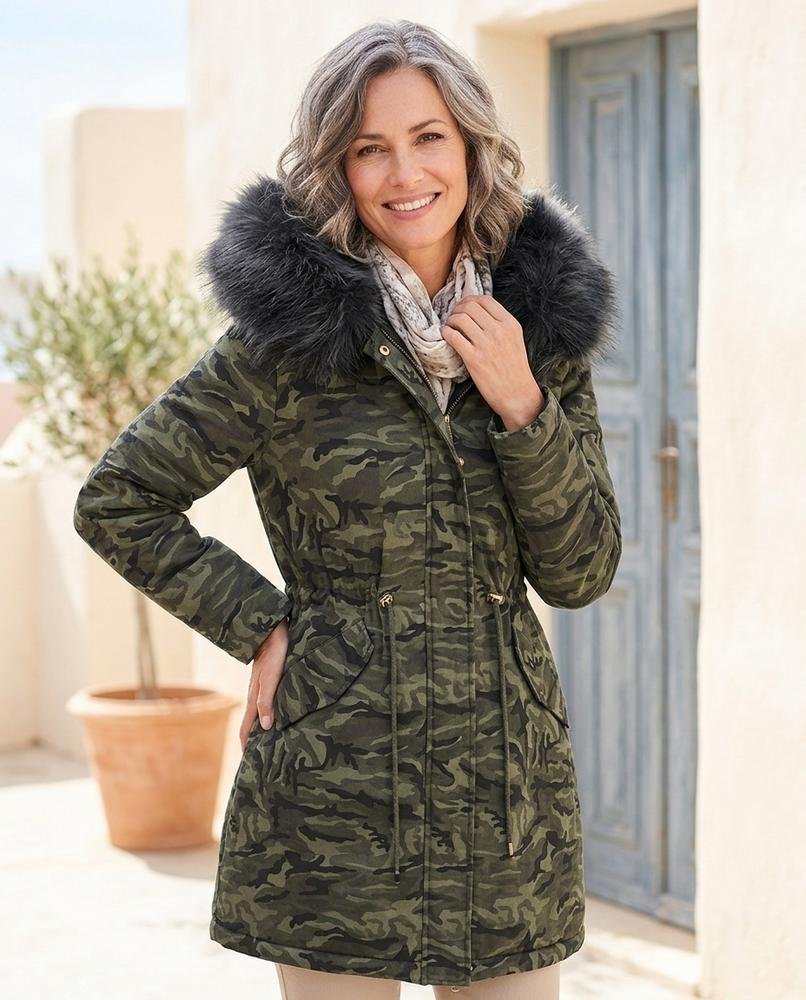 ExpressOutlet24 - Tihal | Camouflage Fur-Hooded Coat Women