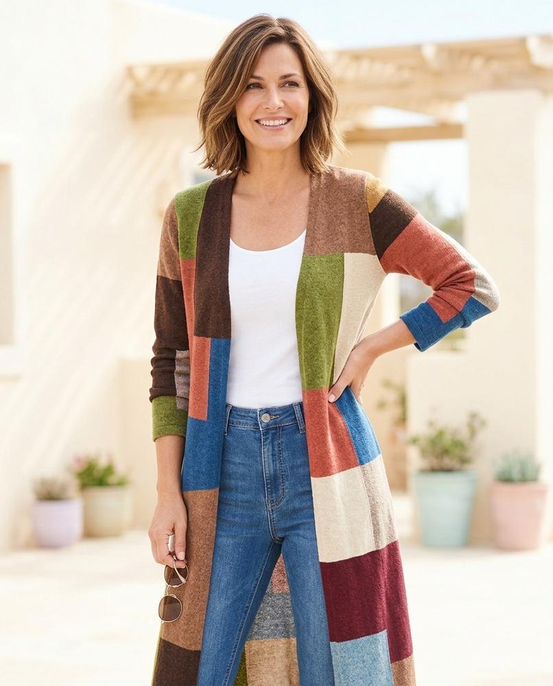 ExpressOutlet24 - Kasil | Color-Block Longline Knit Cardigan Women