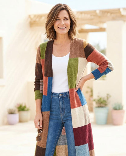 ExpressOutlet24 - Kasil | Color-Block Longline Knit Cardigan Women