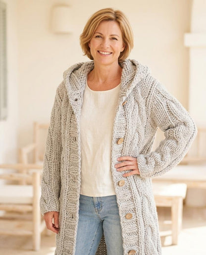 ExpressOutlet24 - Datir | Cable Knit Longline Knit Cardigan Women