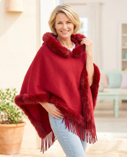ExpressOutlet24 - Kamer | Faux-Fur Trimmed Fringed-Hem Cardigan Women