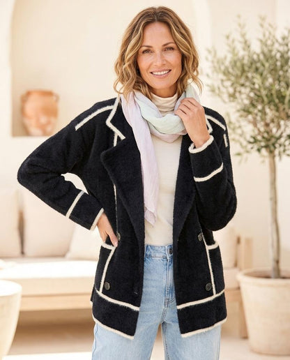 ExpressOutlet24 - Lodar | Double-Breasted Contrast-Trim Knit Cardigan Women