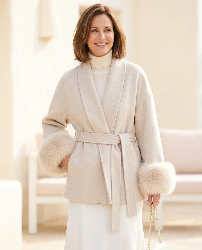 ExpressOutlet24 - Varen | Fur-Trimmed Belted Coat Women