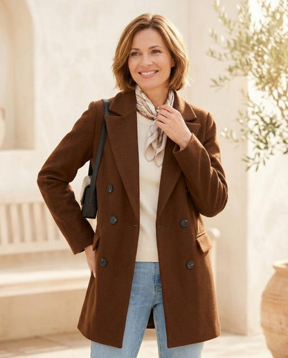 ExpressOutlet24 - Lonor | Double-Breasted Notched Lapel Coat Women