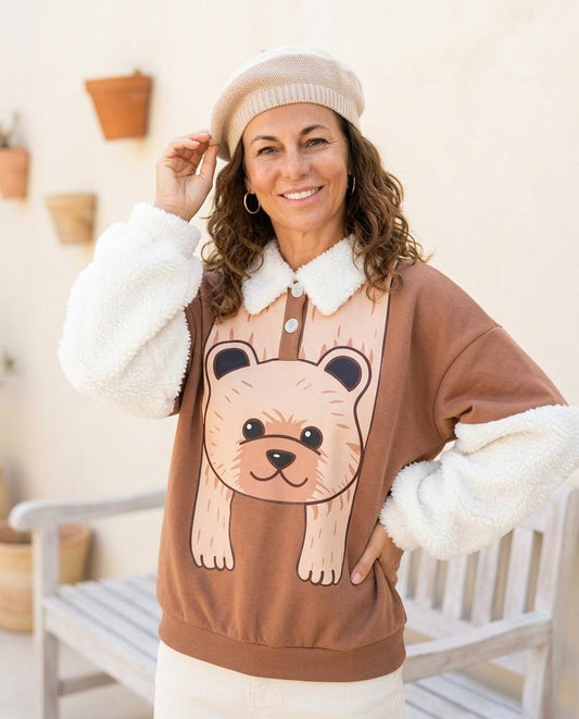 ExpressOutlet24 - Carev | Collared Sherpa Sleeve Sweatshirt Women