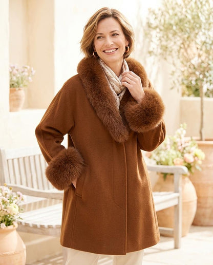 ExpressOutlet24 - Rasol | Wool Fur-Trimmed Coat Women