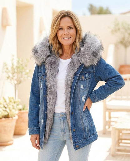 ExpressOutlet24 - Zamir | Lined Faux Fur-Trimmed Denim Jacket Women