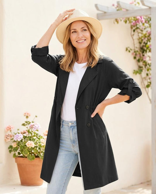 ExpressOutlet24 - Zesan | Drawstring-Waist Double-Breasted Coat Women