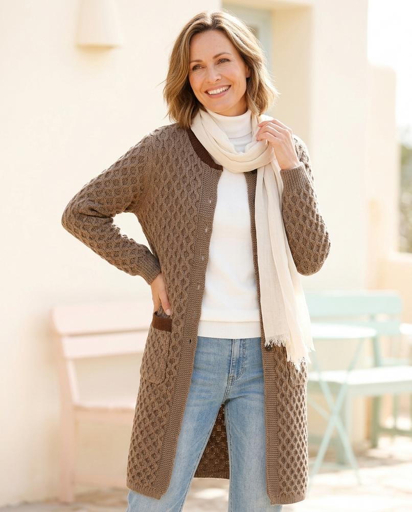 ExpressOutlet24 - Dasan | Textured Longline Knit Cardigan Women