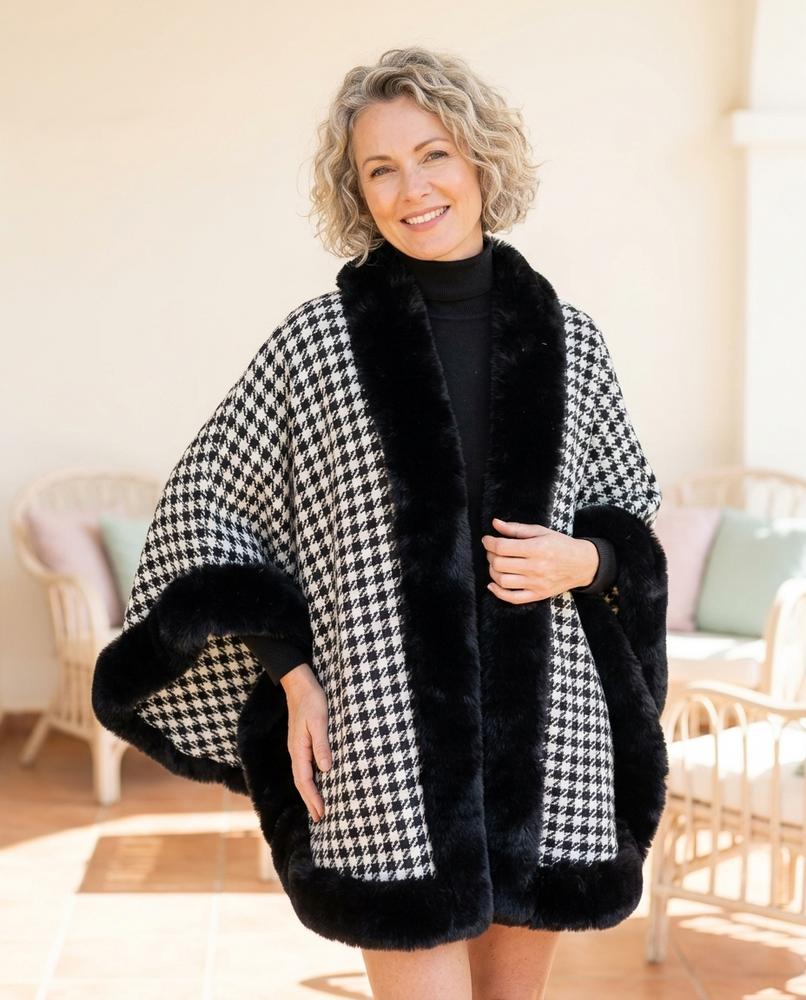 ExpressOutlet24 - Marel | Houndstooth Faux Fur-Trimmed Coat Women