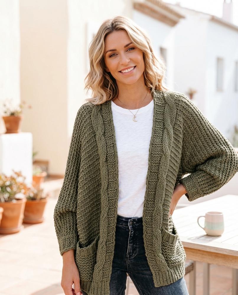 ExpressOutlet24 - Velev | Open-Front Chunky Knit Knit Cardigan Women