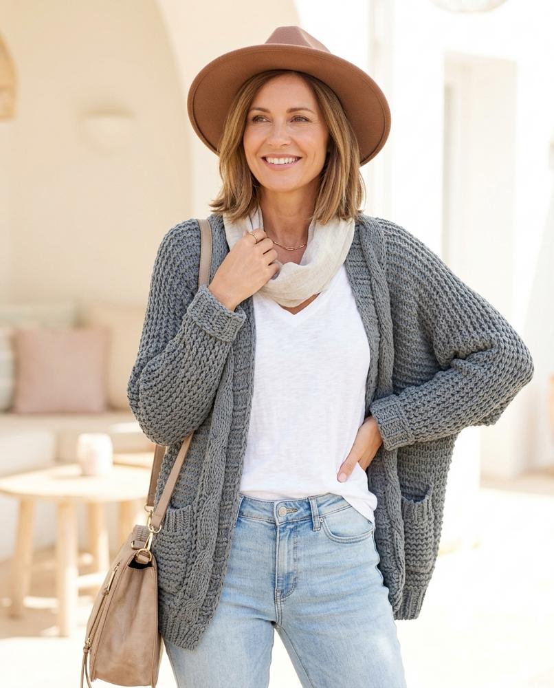 ExpressOutlet24 - Velev | Open-Front Chunky Knit Knit Cardigan Women