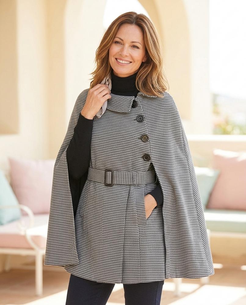 ExpressOutlet24 - Velen | Belted Houndstooth Cape Coat Women